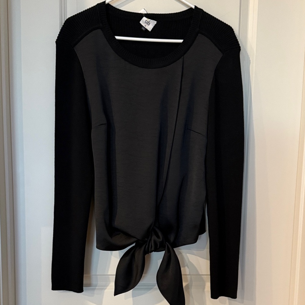 Cabi Black Tie-Front Crosstie pullover Sweater Size Medium